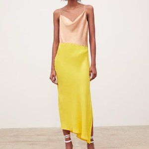 Zara yellow pink asymmetrical slip dress